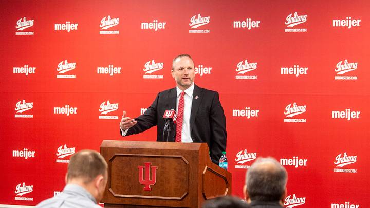 Indiana University men's basketball Head Coach Darian DeVries speaks at the introductory press conference at Simon Skjodt Assembly Hall on Wednesday, March 19, 2025.