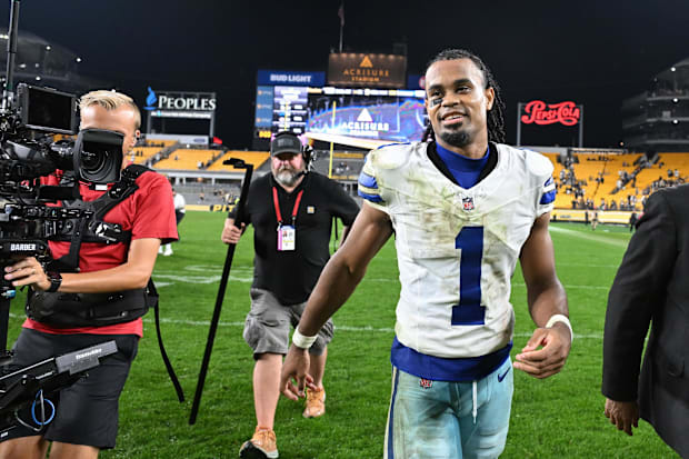 Dallas Cowboys wide receiver Jalen Tolbert leaves the field after a 20-17 win against the Pittsburgh Steelers.