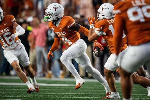 Andrew Mukuba celebrates his interception against Georgia.