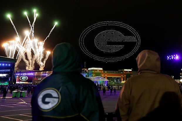 A drone show over Ray Nitschke Field closes out the second day of the NFL Draft on Friday.