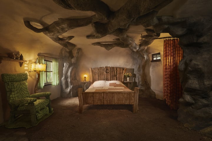 bedroom in shrek's swamp on airbnb