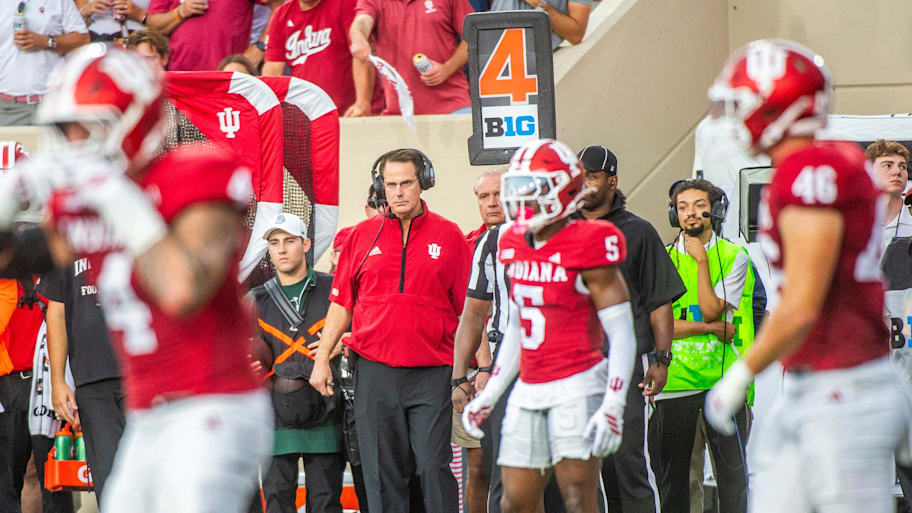 Indiana Head Coach Curt Cignetti watches his defense