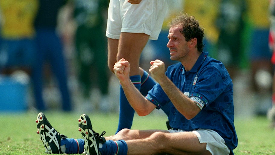 Franco Baresi with clenched fists while sat down.