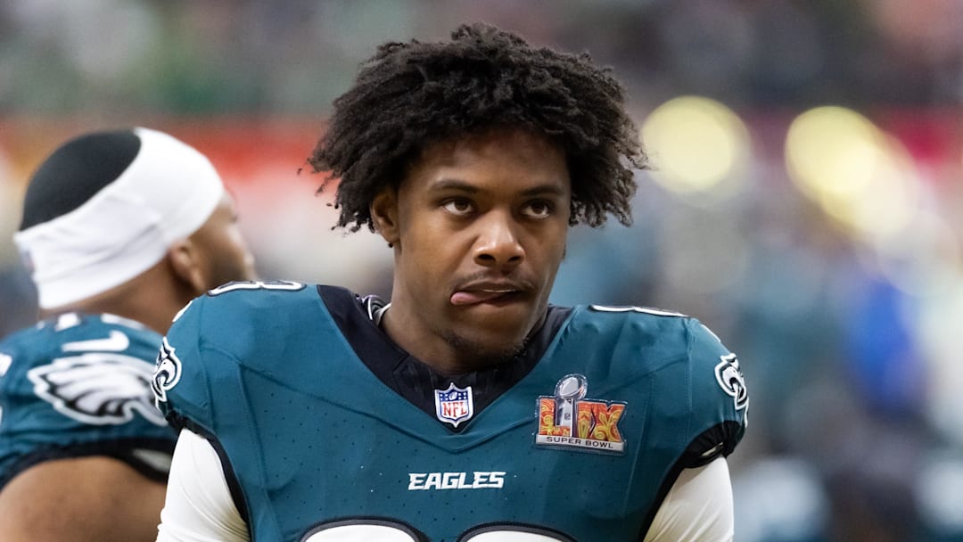Feb 9, 2025; New Orleans, LA, USA; Philadelphia Eagles  wide receiver Jahan Dotson (83) against the Kansas City Chiefs during Super Bowl LIX at Ceasars Superdome. Mandatory Credit: Mark J. Rebilas-Imagn Images