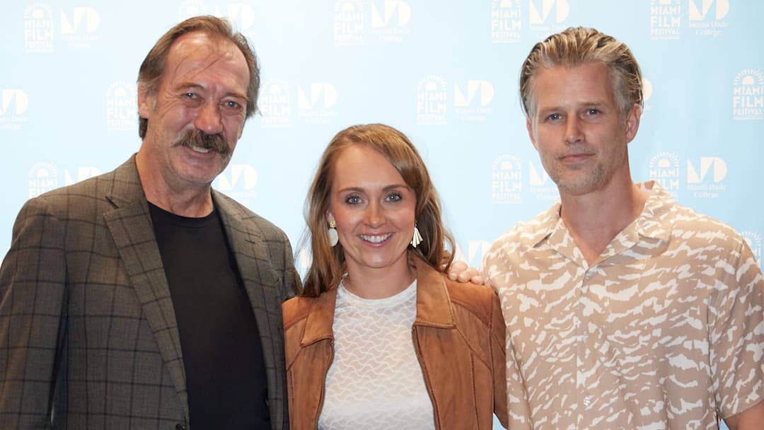 MIAMI, FLORIDA - OCTOBER 27: Shaun Johnston, Amber Marshall and Kerry James attend the Miami Film Festival GEMS - "Heartland" U.S. Premiere at Miami Dade College on October 27, 2024 in Miami, Florida.