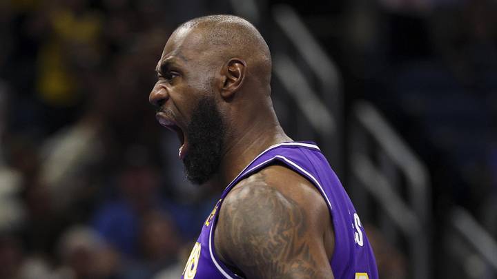 Mar 21, 2026; Orlando, Florida, USA; Los Angeles Lakers forward LeBron James (23) reacts after dunking the ball against the Orlando Magic in the first quarter at Kia Center. Mandatory Credit: Nathan Ray Seebeck-Imagn Images