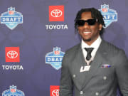 Apr 25, 2024; Detroit, MI, USA; LSU Tigers wide receiver Malik Nabers stands on the red carpet ahead of the 2024 NFL draft.