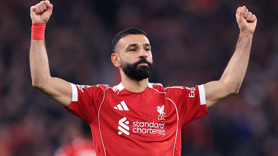 Mohamed Salah celebrating.