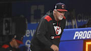 Sep 11, 2025; Cleveland, Ohio, USA; Cleveland Guardians pitching coach Carl Willis (51) walks on the field in the sixth inning against the Kansas City Royals at Progressive Field. Mandatory Credit: David Richard-Imagn Images