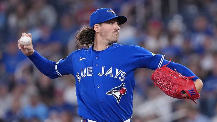 Jul 21, 2026; Toronto, Ontario, CAN; Toronto Blue Jays starting pitcher Kevin Gausman (34) throws a pitch against the Tampa Bay Rays during the first inning at Rogers Centre. Mandatory Credit: Nick Turchiaro-Imagn Images