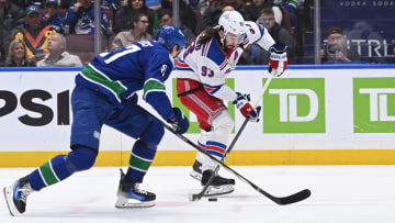 Oct 28, 2023; Vancouver, British Columbia, CAN; New York Rangers center Mika Zibanejad (93) skates