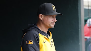 Jun 19, 2025; Detroit, Michigan, USA;  Pittsburgh Pirates manager Don Kelly in the dugout in the fourth inning against the Detroit Tigers at Comerica Park. Mandatory Credit: Rick Osentoski-Imagn Images
