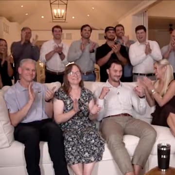 Paul Skenes and Livvy Dunne celebrate him winning the 2025 National League Cy Young Award.