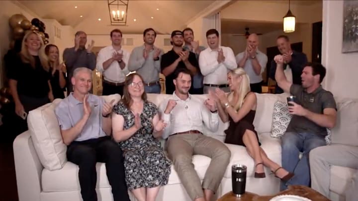 Paul Skenes and Livvy Dunne celebrate him winning the 2025 National League Cy Young Award.