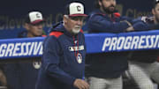Jun 6, 2025; Cleveland, Ohio, USA; Cleveland Guardians pitching coach Carl Willis (51) walks on the field in the seventh inning against the Houston Astros at Progressive Field. Mandatory Credit: David Richard-Imagn Images