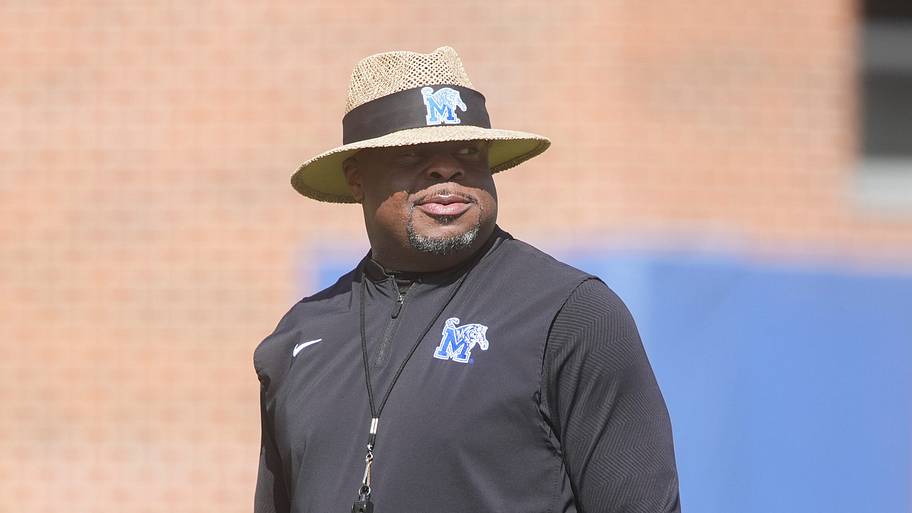 Memphis football head coach Charles Huff looks on during practice.