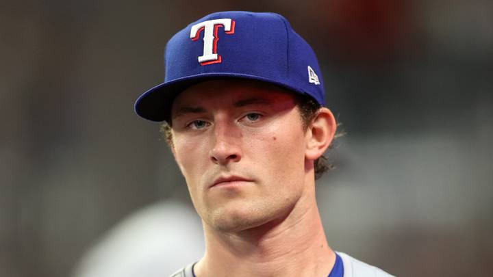 Apr 19, 2024; Atlanta, Georgia, USA; Texas Rangers pitcher Jacob Latz (67) in the dugout against the Atlanta Braves in the seventh inning at Truist Park. Mandatory Credit: Brett Davis-USA TODAY Sports