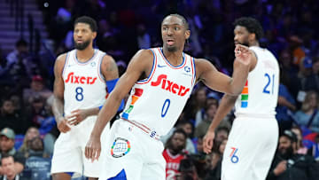 Paul George, Tyrese Maxey, Joel Embiid, Philadelphia 76ers