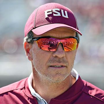 Sep 23, 2017; Tallahassee, FL, USA; Florida State Seminoles head coach Jimbo Fisher before the start of the game against the North Carolina State Wolfpack at Doak Campbell Stadium. Mandatory Credit: Melina Vastola-Imagn Images
