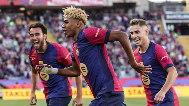 Lamine Yamal (middle) has given Barcelona plenty to celebrate this season and will play his final game for the club as a 17-year-old. Lamine Yamal (middle) has given Barcelona plenty to celebrate this season and will play his final game for the club as a 17-year-old.