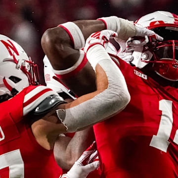 Nebraska Cornhuskers linebacker Chief Borders celebrates after a stop against the Northern Illinois Huskies during the fourth quarter at Memorial Stadium.