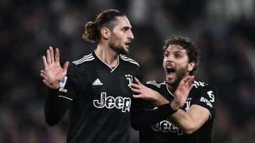 Adrien Rabiot (L) of Juventus FC celebrates with Manuel...