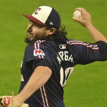 Cleveland Guardians relief pitcher Eli Morgan (49) delivers a pitch in the ninth inning against the Tampa Bay Rays at Progressive Field in Cleveland on Sept. 13, 2024.