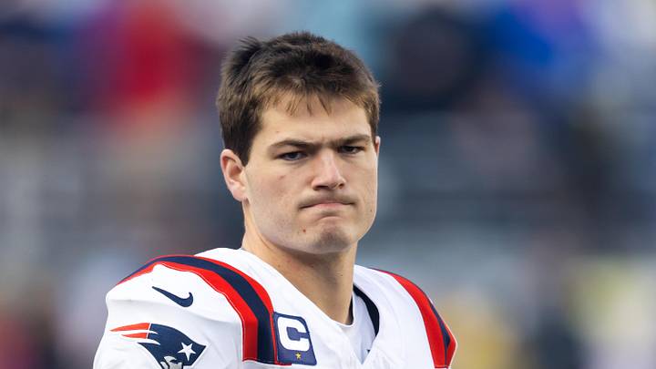 Feb 8, 2026; Santa Clara, CA, USA; New England Patriots quarterback Drake Maye (10) against the Seattle Seahawks during Super Bowl LX at Levi's Stadium. 