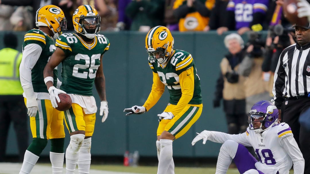 The Green Bay Packers won't have cornerback Jaire Alexander (23) to cover Minnesota Vikings wide receiver Justin Jefferson (right) when the teams meet Sunday due to a one-game suspension to team levied on him.