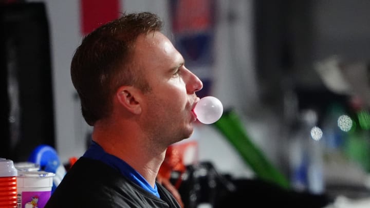 May 13, 2024; New York City, New York, USA; New York Mets first baseman Pete Alonso (20) in the dugout during the sixth inning against the Philadelphia Phillies at Citi Field.