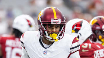 Sep 29, 2024; Glendale, Arizona, USA; Washington Commanders cornerback Michael Davis (24) against the Arizona Cardinals at State Farm Stadium. Mandatory Credit: Mark J. Rebilas-Imagn Images