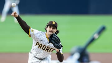 Sep 13, 2025; San Diego, California, USA; San Diego Padres starting pitcher Dylan Cease (84) throws a pitch during the first inning against the Colorado Rockies at Petco Park. Mandatory Credit: David Frerker-Imagn Images