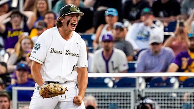 Wake Forest Demon Deacons first baseman Nick Kurtz (8) celebrates