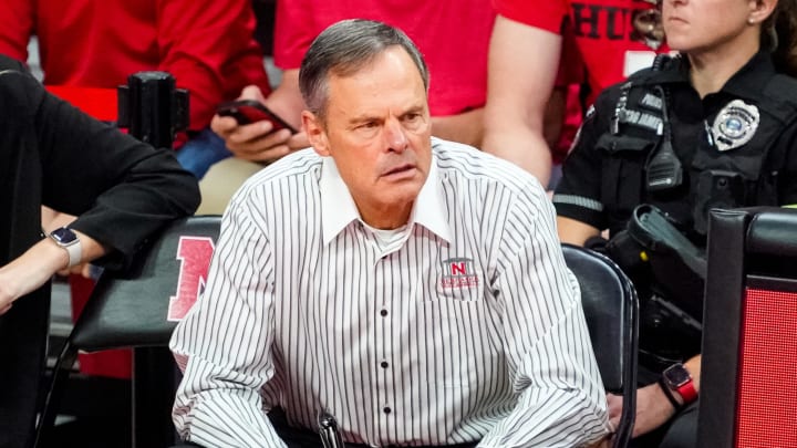 Oct 21, 2023; Lincoln, NE, USA; Nebraska Cornhuskers head coach John Cook during the first set against the Wisconsin Badgers.