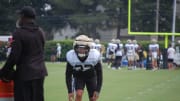 Tyrann Mathieu with Marcus Robertson for drills at Saints training camp.