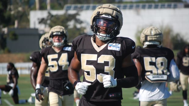 Jaylan Ford at Saints training camp on Tuesday, Aug. 13.