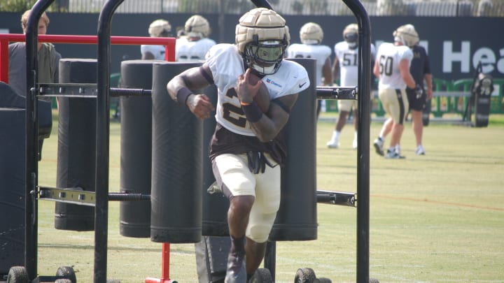 Jamaal Williams doing drills at Saints Training Camp.