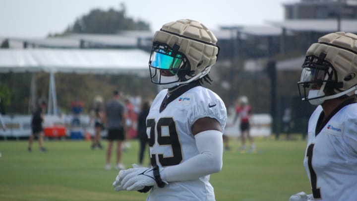 Paulson Adebo and Alontae Taylor at Saints training camp.