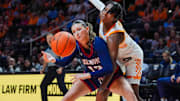 Tennessee guard Talaysia Cooper (55) and Belmont guard Avery Strickland (13) reach for the ball during a NCAA women's basketball between the Tennessee Lady Vols and Belmont Bruins at Thompson-Boling Arena at Food City Center in Knoxville, Tenn. on Nov. 13, 2025.