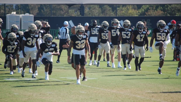 Saints defense going through stretches at Wednesday's training camp practice.