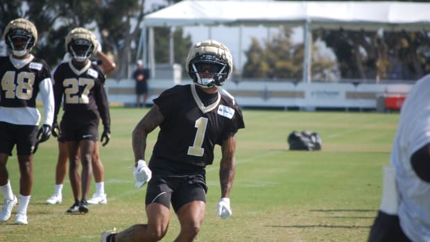 Alontae Taylor at Saints training camp on Friday, Aug. 16.