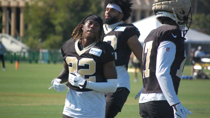 Rashid Shaheed, Chris Olave and A.T. Perry at Day 3 of Saints training camp.