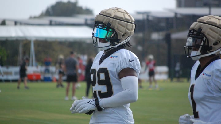 Paulson Adebo and Alontae Taylor at Saints training camp.