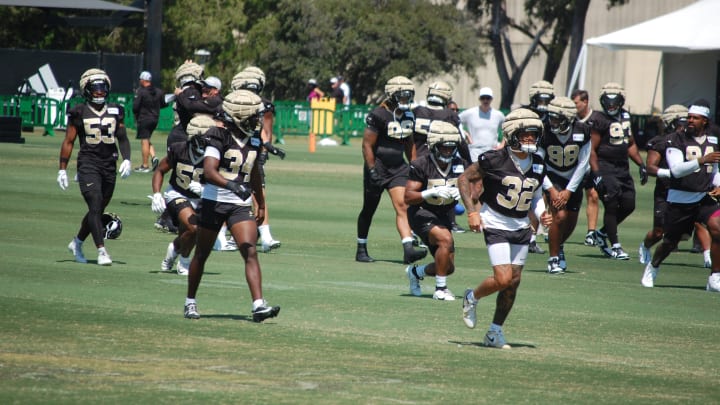 Kool-Aid McKinstry and Tyrann Mathieu going through stretch during Day 14 of Saints training camp.