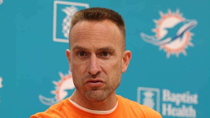 Jun 2, 2026; Miami Gardens, FL, USA; Miami Dolphins head coach Jeff Hafley speaks during the press conference for mini camp at Baptist Health Training Complex. Mandatory Credit: Isabella Frias-Imagn Images