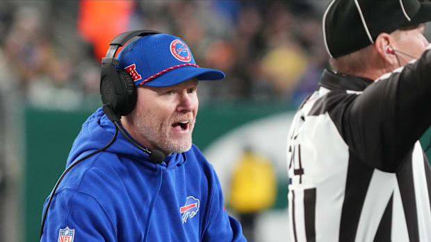 Bills head coach Sean McDermott talking to a referee