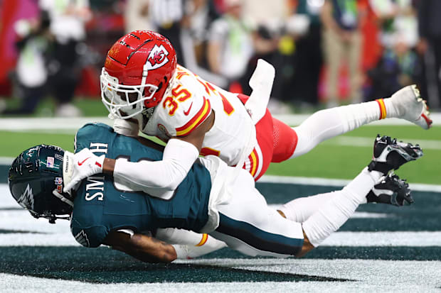 Former Alabama Crimson Tide wide receiver DeVonta Smith of the Philadelphia Eagles in Super Bowl LIX.