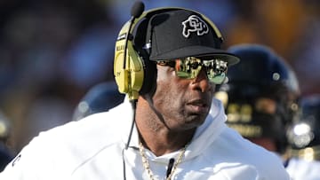 Oct 7, 2023; Tempe, Arizona, USA; Colorado Buffaloes head coach Deion Sanders walks the sidelines as his team takes on the ASU Sun Devils at Mountain America Stadium.