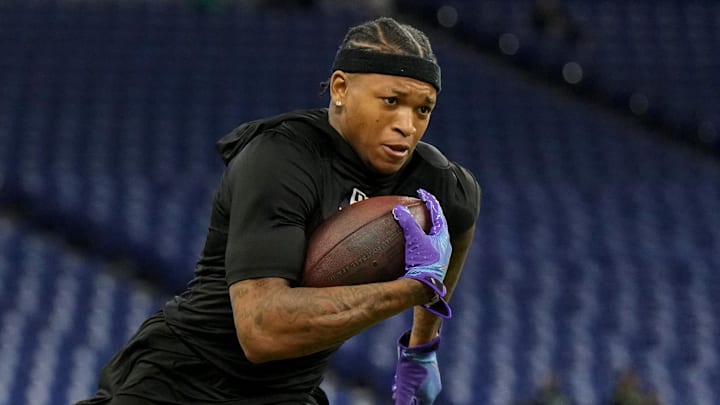 Mar 1, 2025; Indianapolis, IN, USA; Colorado wideout Jimmy Horn (WO20) during the 2025 NFL Combine at Lucas Oil Stadium. Mandatory Credit: Kirby Lee-Imagn Images Mar 1, 2025; Indianapolis, IN, USA; Colorado wideout Jimmy Horn (WO20) during the 2025 NFL Combine at Lucas Oil Stadium. Mandatory Credit: Kirby Lee-Imagn Images