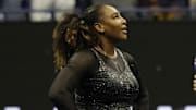 Sep 2, 2022; Flushing, NY, USA; Serena Williams (USA) stands on the court after her match against Ajla Tomljanovic (AUS) (not pictured) on day five of the 2022 U.S. Open tennis tournament at USTA Billie Jean King Tennis Center. Mandatory Credit: Geoff Burke-Imagn Images